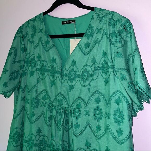 Emery Rose Size L Green Eyelet Mini Dress Boho Cottagecore Fairy Preppy - Picture 3 of 9